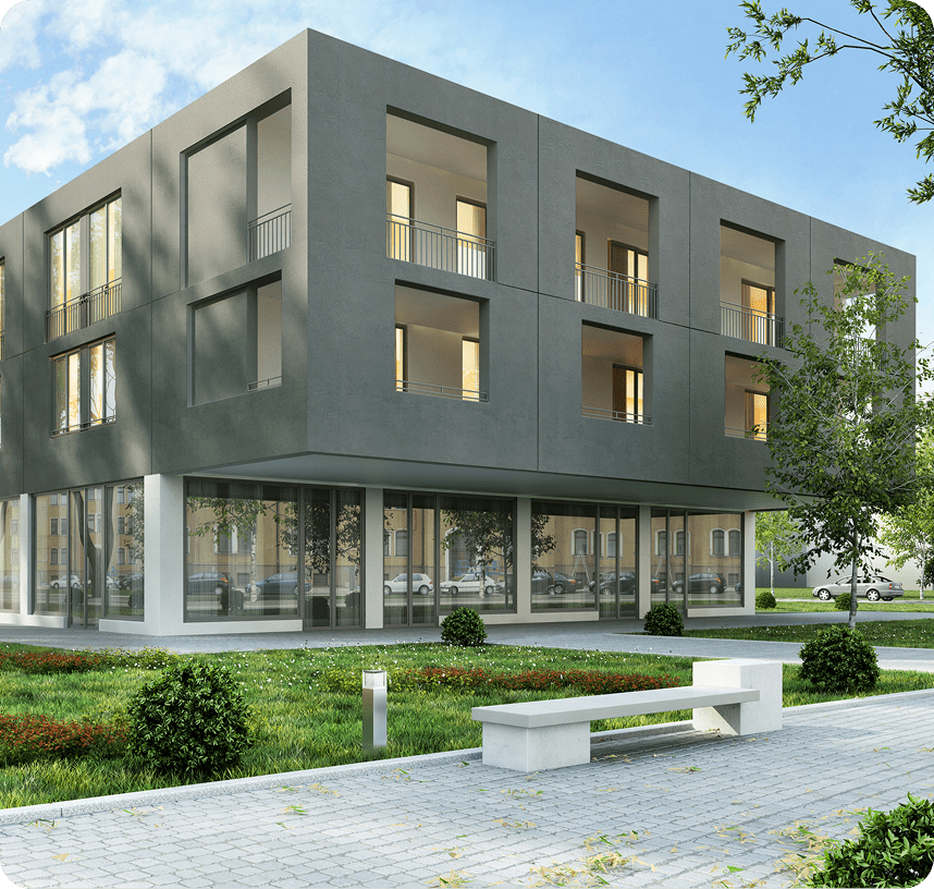 Contemporary architecture during sunset hours